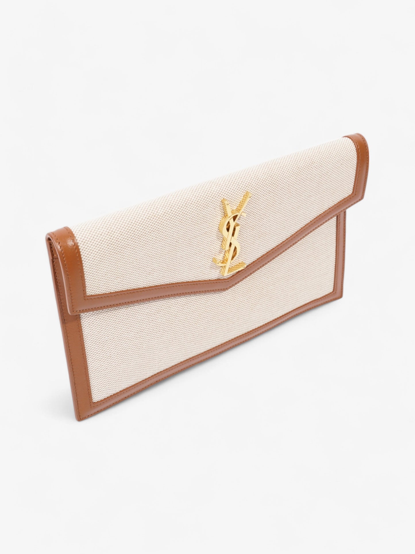 Saint Laurent Uptown Clutch Natural Beige / Brown Canvas
