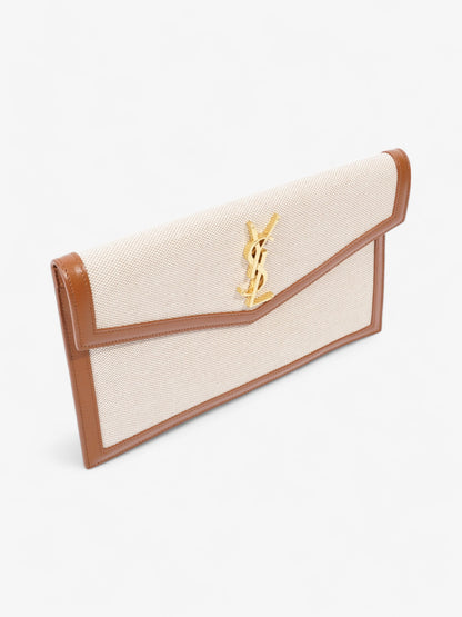 Saint Laurent Uptown Clutch Natural Beige / Brown Canvas