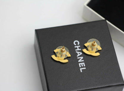 Chanel Vintage 99A Gold-Plated Cambon Collection ‘CHANEL’ Stud Earrings