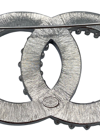 Chanel 2019 Large Silver Crystal Embellished CC Brooch