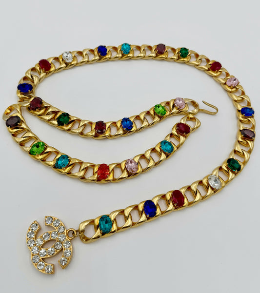 Chanel 1995 Vintage Barbie Rhinestone Chain Belt