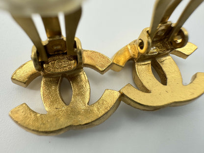 Chanel Vintage 02A Rhinestone Gold-plated CC Mark Clip-on Earrings