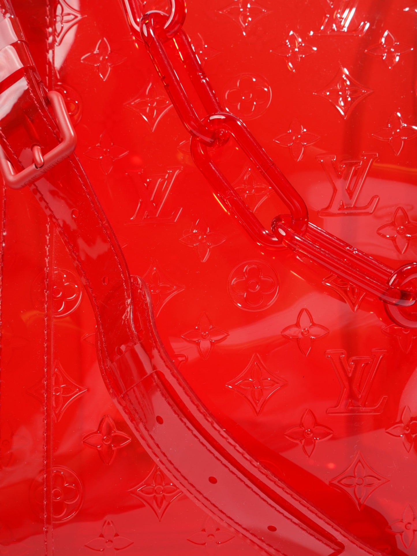 Louis Vuitton Transparent Keepall Bandouliere Virgil Abloh Red  PVC 50cm