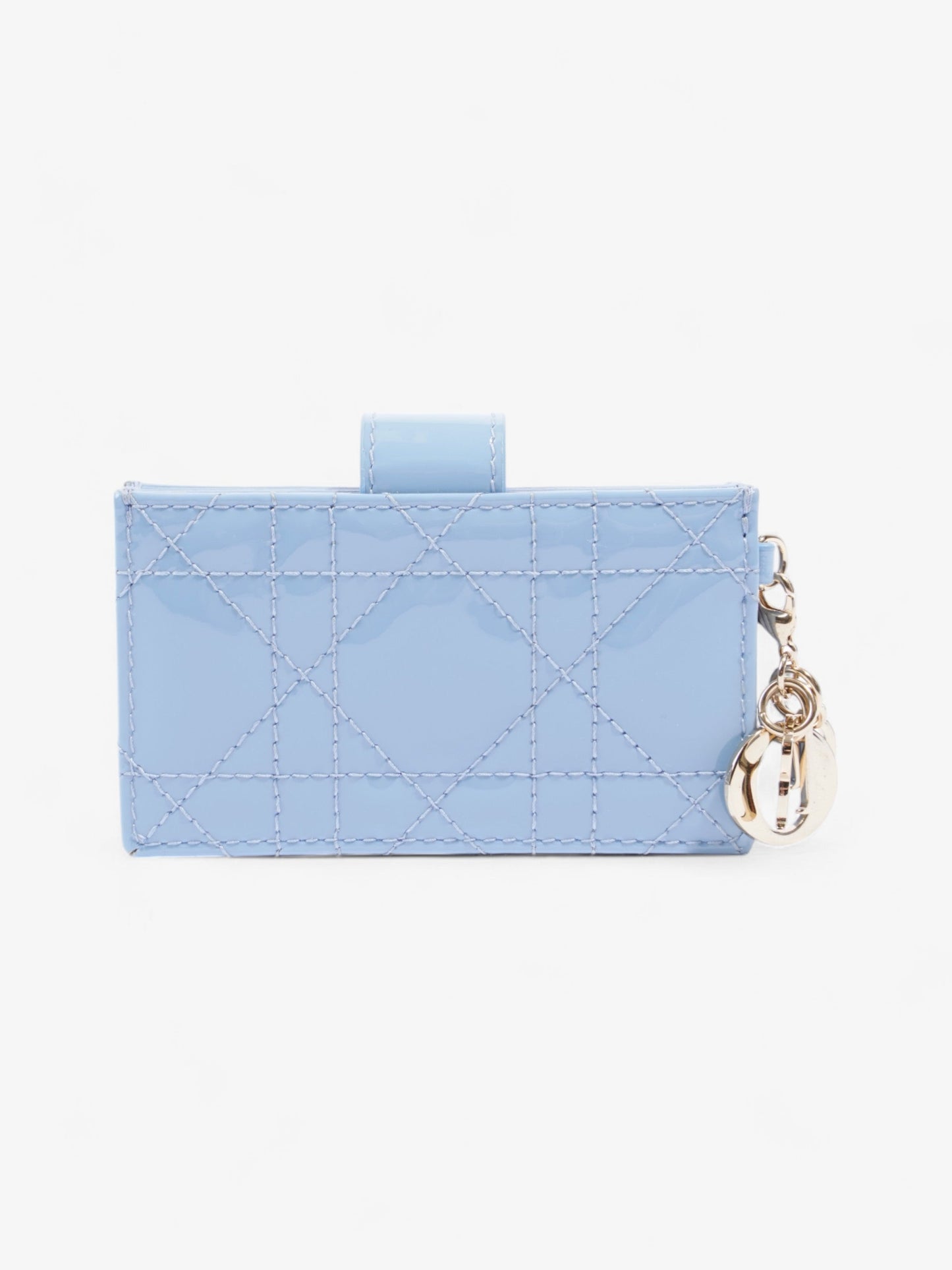 Christian Dior Lady Dior Jasmine Card Holder Baby Blue / Light Gold Patent Leather
