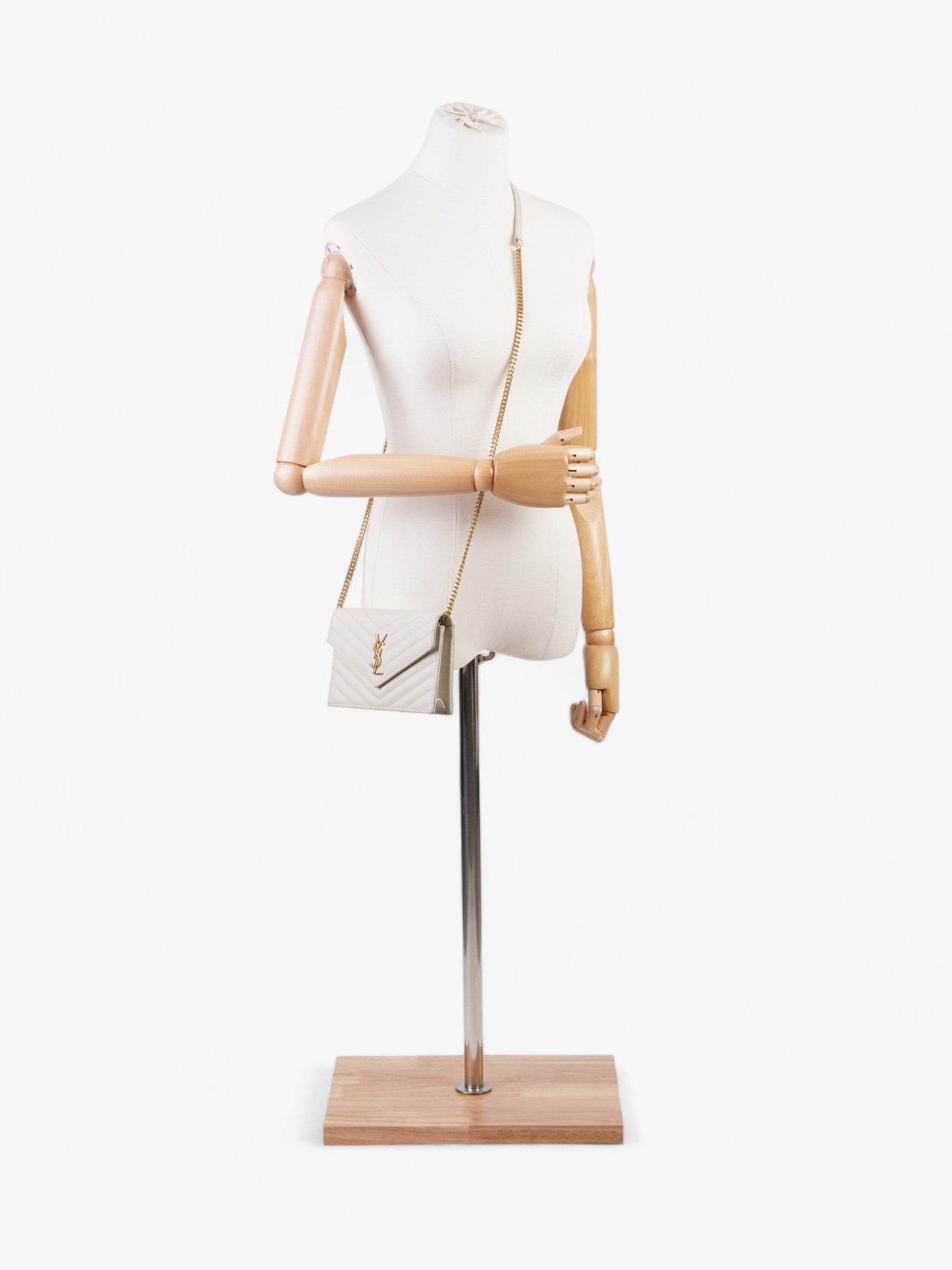 Saint Laurent Cassandra Envelope Chain Wallet Cream Grained Leather