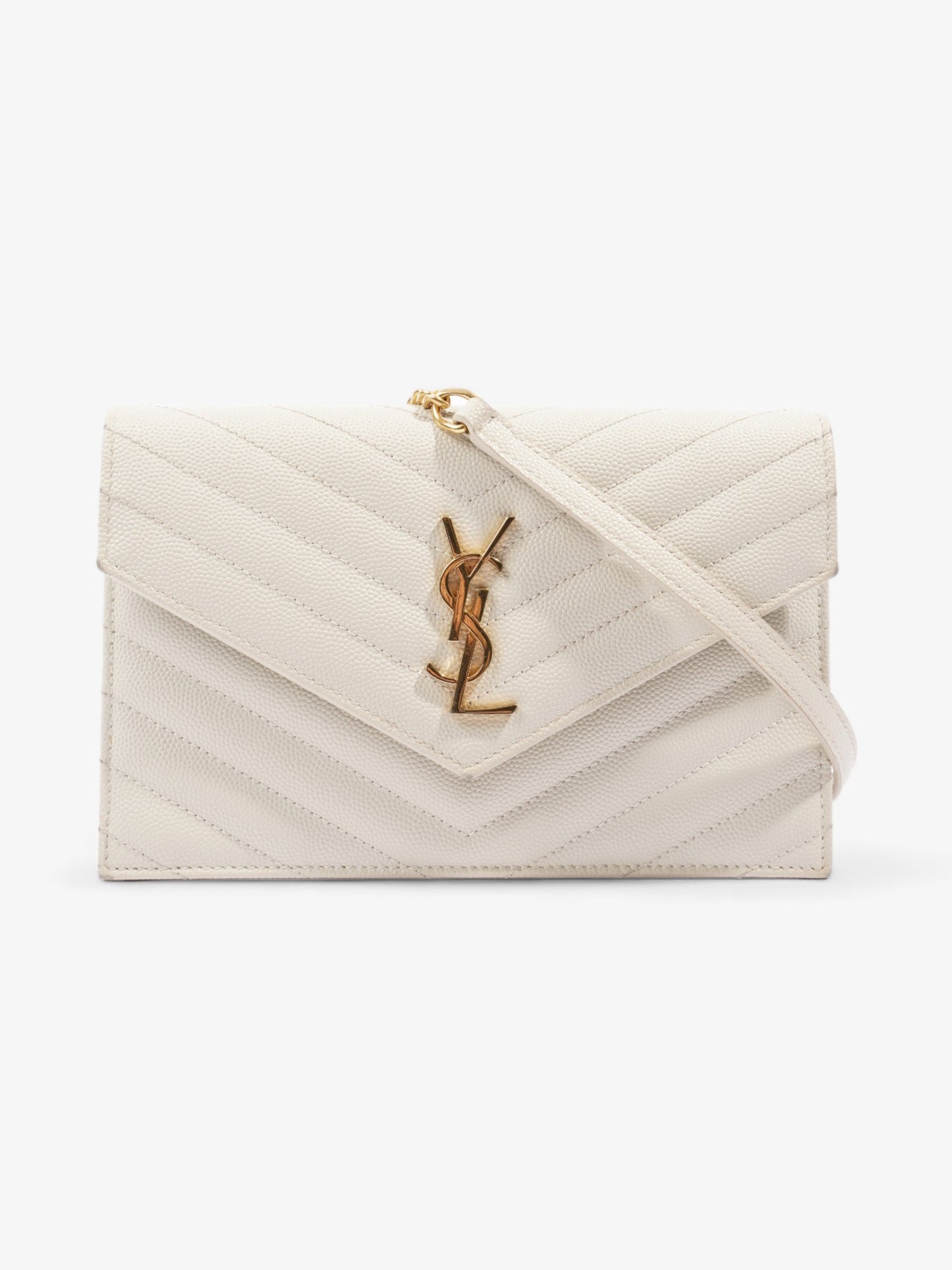 Saint Laurent Cassandra Envelope Chain Wallet Cream Grained Leather