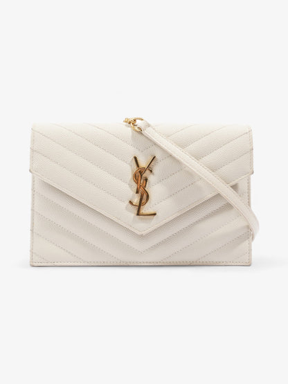 Saint Laurent Cassandra Envelope Chain Wallet Cream Grained Leather