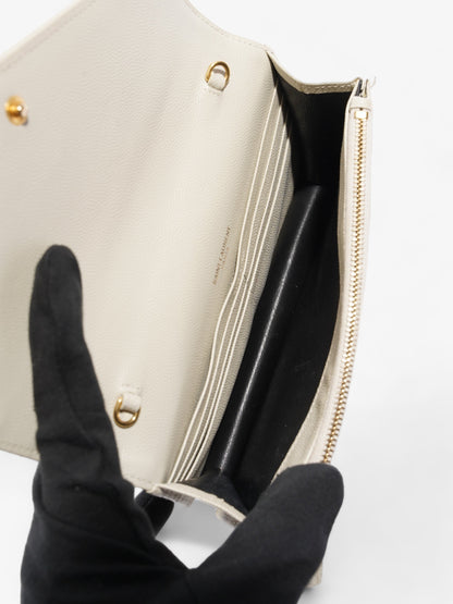 Saint Laurent Cassandra Envelope Chain Wallet Cream Grained Leather