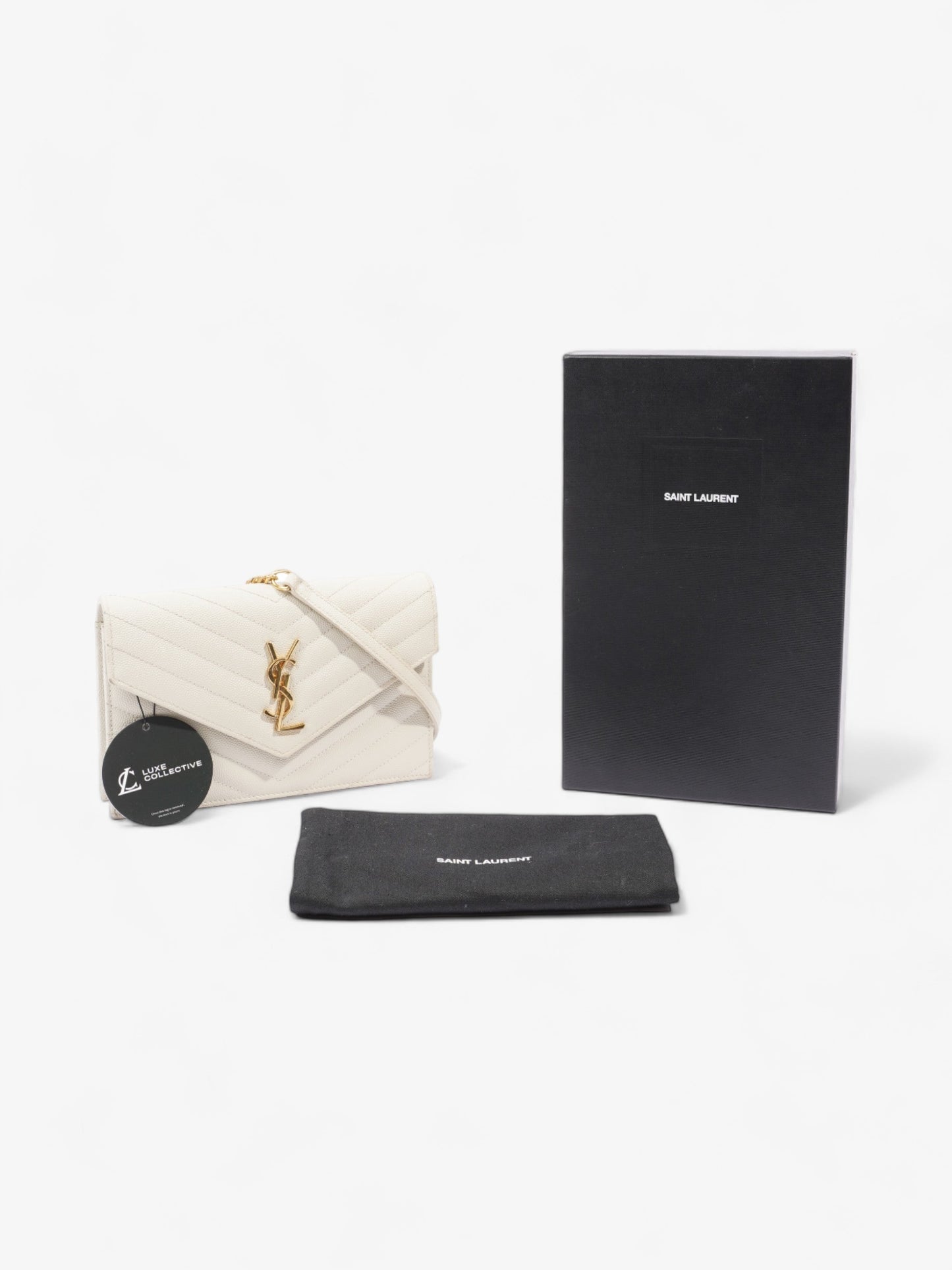 Saint Laurent Cassandra Envelope Chain Wallet Cream Grained Leather