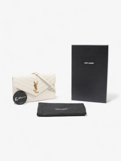 Saint Laurent Cassandra Envelope Chain Wallet Cream Grained Leather