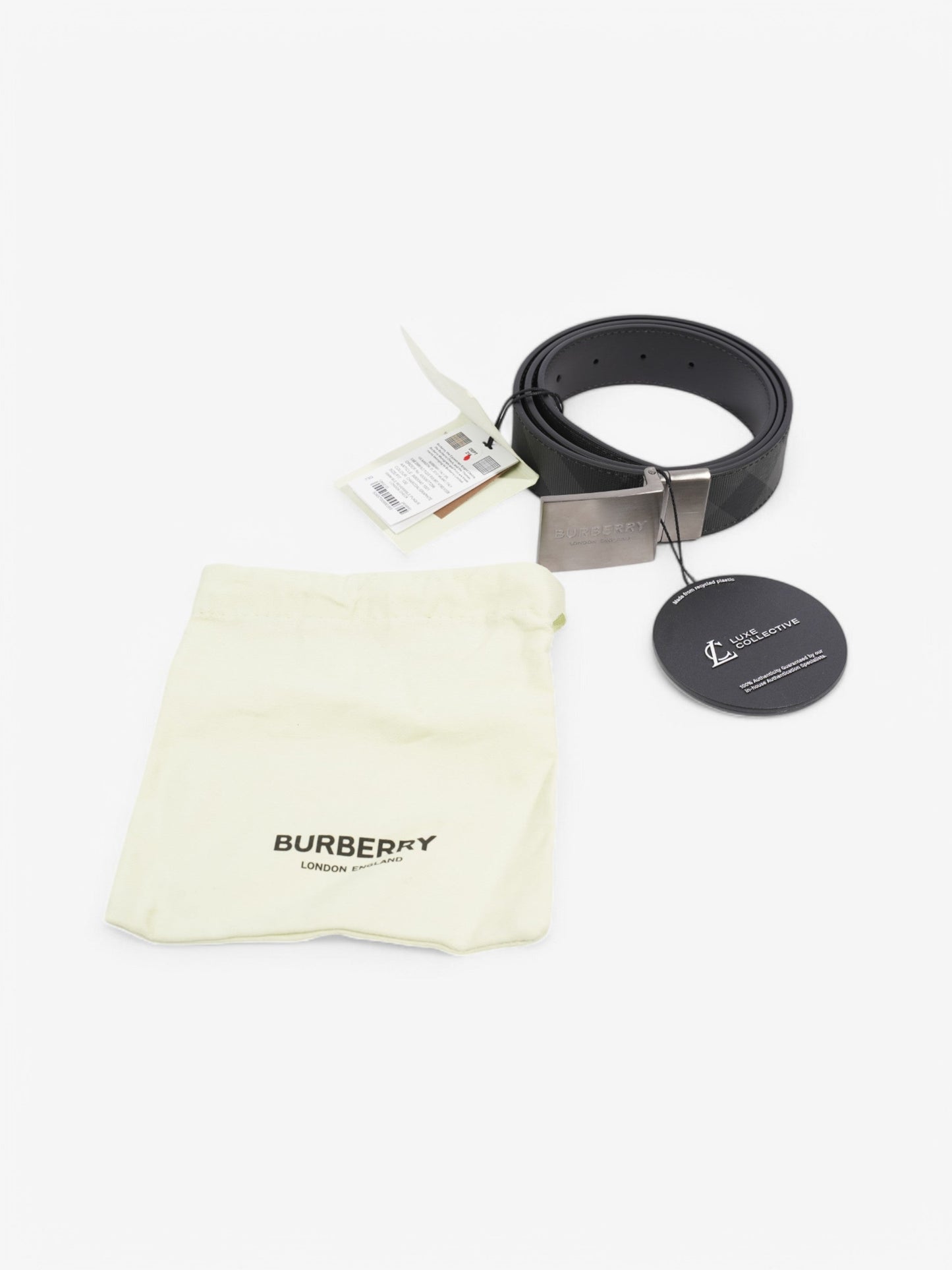 Burberry Reversible Belt Charcoal / Graphite Coated Canvas 100cm 40"