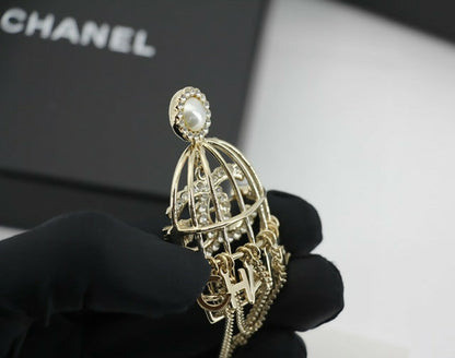 Chanel B22V Rhinestone & Metal Birdcage Brooch
