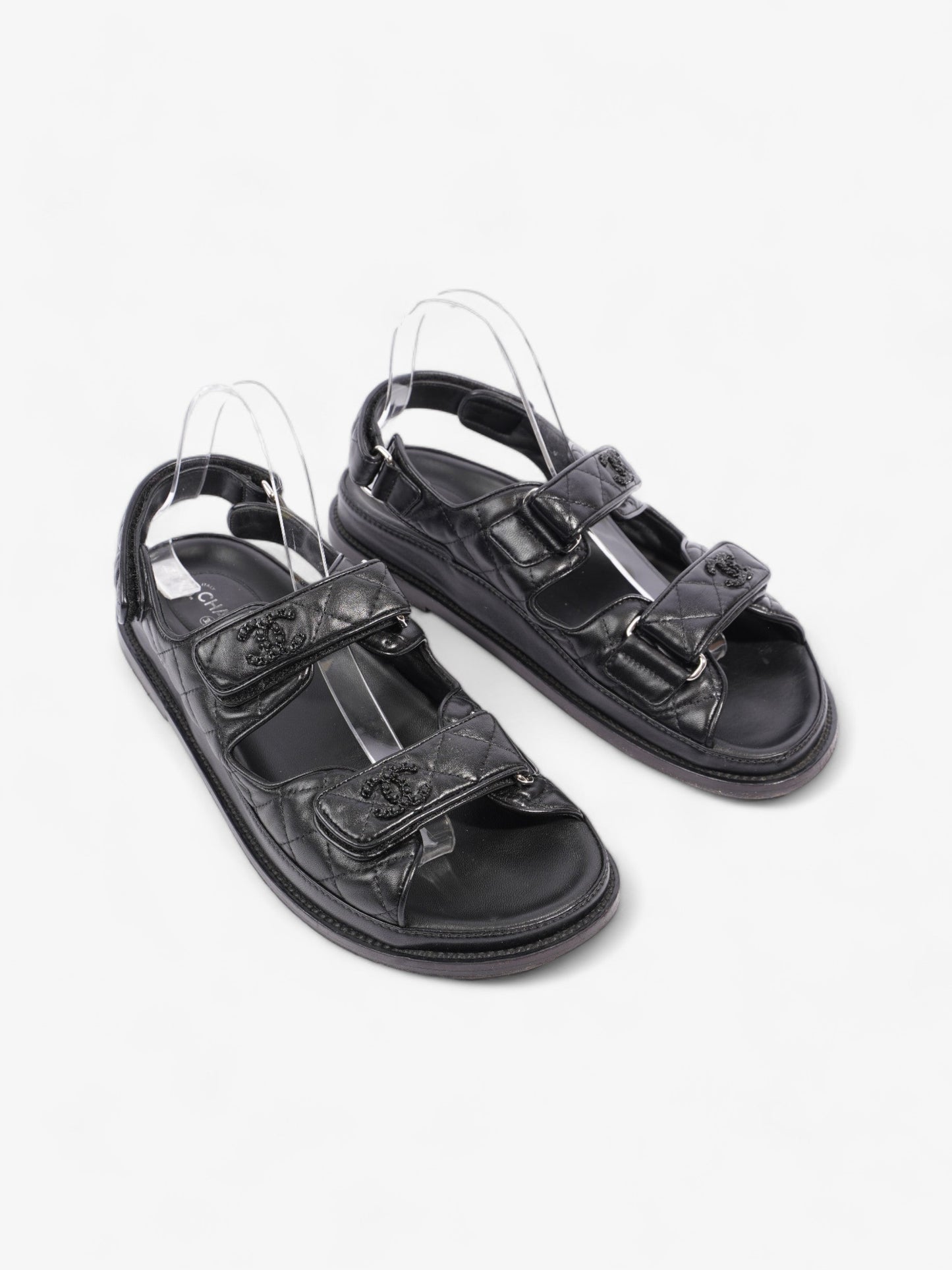Chanel Dad Sandals Black Leather EU 40 UK 7