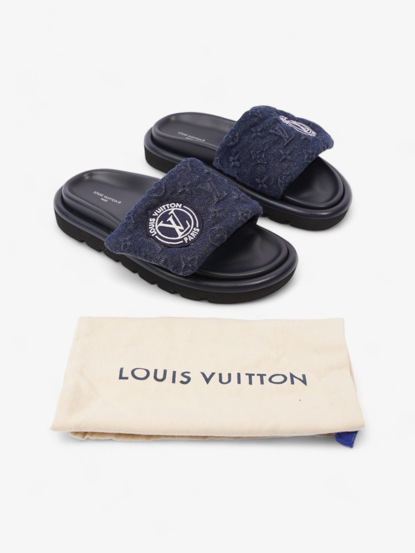 Louis Vuitton Pool Pillow Flat Comfort Mule Navy Blue Denim EU 37 UK 4