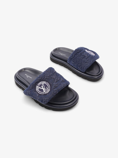 Louis Vuitton Pool Pillow Flat Comfort Mule Navy Blue Denim EU 37 UK 4