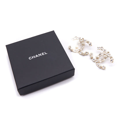 Chanel Crystal Pearl Hoop Earrings CC Gold 2019