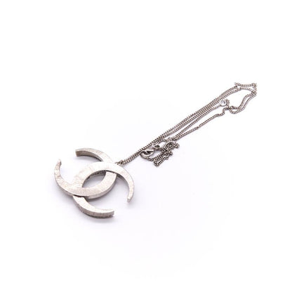 Chanel CC Crystal Silver Tone Pendant Necklace