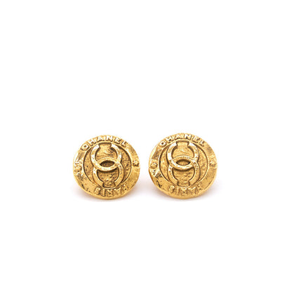Chanel Vintage Engraved Gold Tone Clip-On Earrings