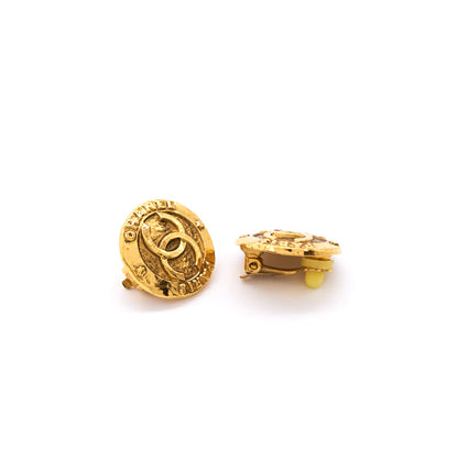 Chanel Vintage Engraved Gold Tone Clip-On Earrings