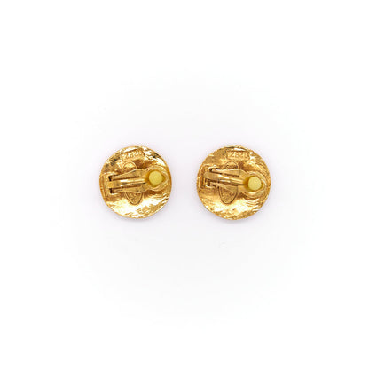Chanel Vintage Engraved Gold Tone Clip-On Earrings