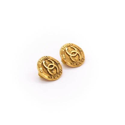 Chanel Vintage Engraved Gold Tone Clip-On Earrings