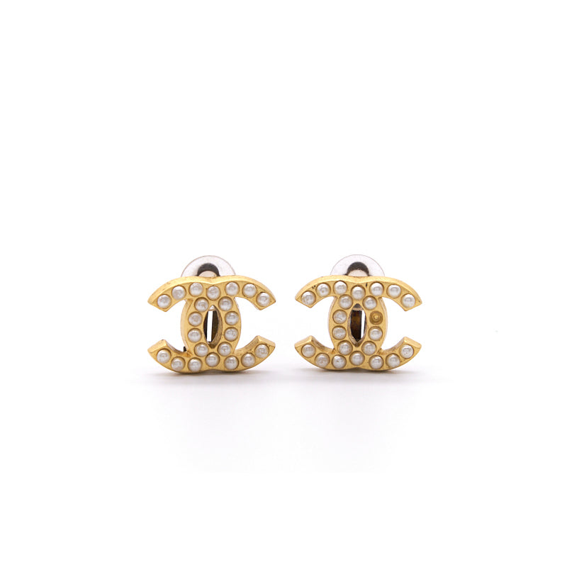 Chanel Vintage CC Faux Pearl Gold Tone Clip-On Earrings