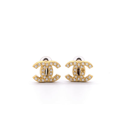 Chanel Vintage CC Faux Pearl Gold Tone Clip-On Earrings
