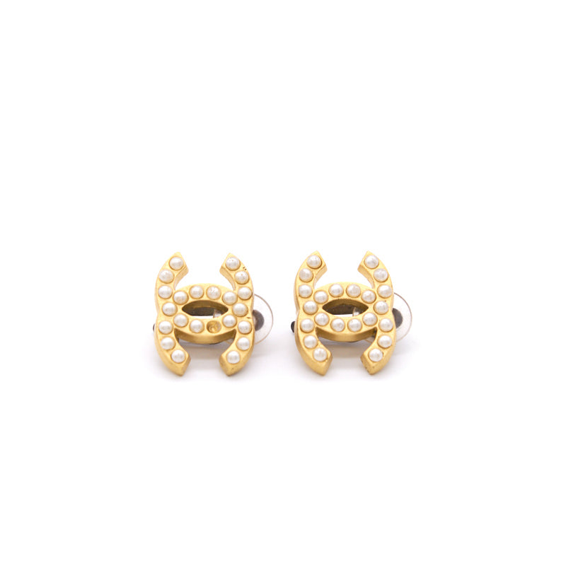 Chanel Vintage CC Faux Pearl Gold Tone Clip-On Earrings
