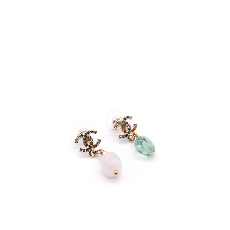 Chanel CC Crystal Gold Tone two colour Drop Earrings