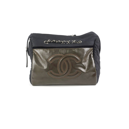 Chanel CC Logo Black Khaki Tote Bag