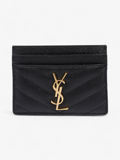 Saint Laurent Monogram Card Holder Black / Gold Grained Leather