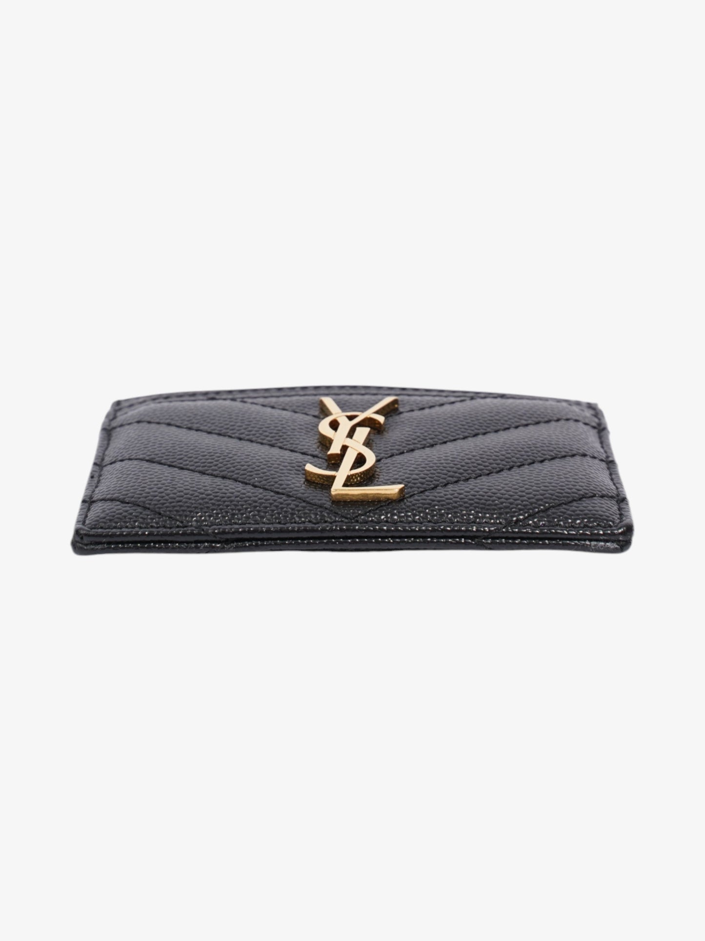 Saint Laurent Monogram Card Holder Black / Gold Grained Leather