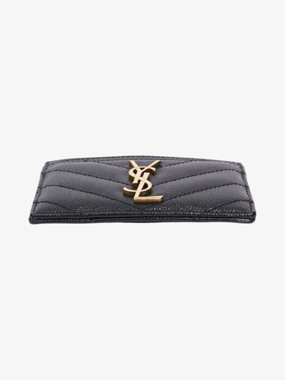Saint Laurent Monogram Card Holder Black / Gold Grained Leather