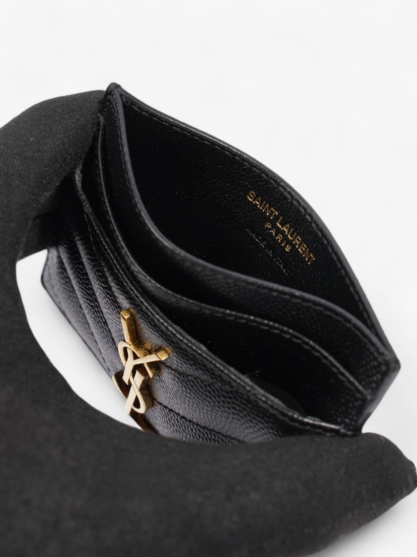 Saint Laurent Monogram Card Holder Black / Gold Grained Leather