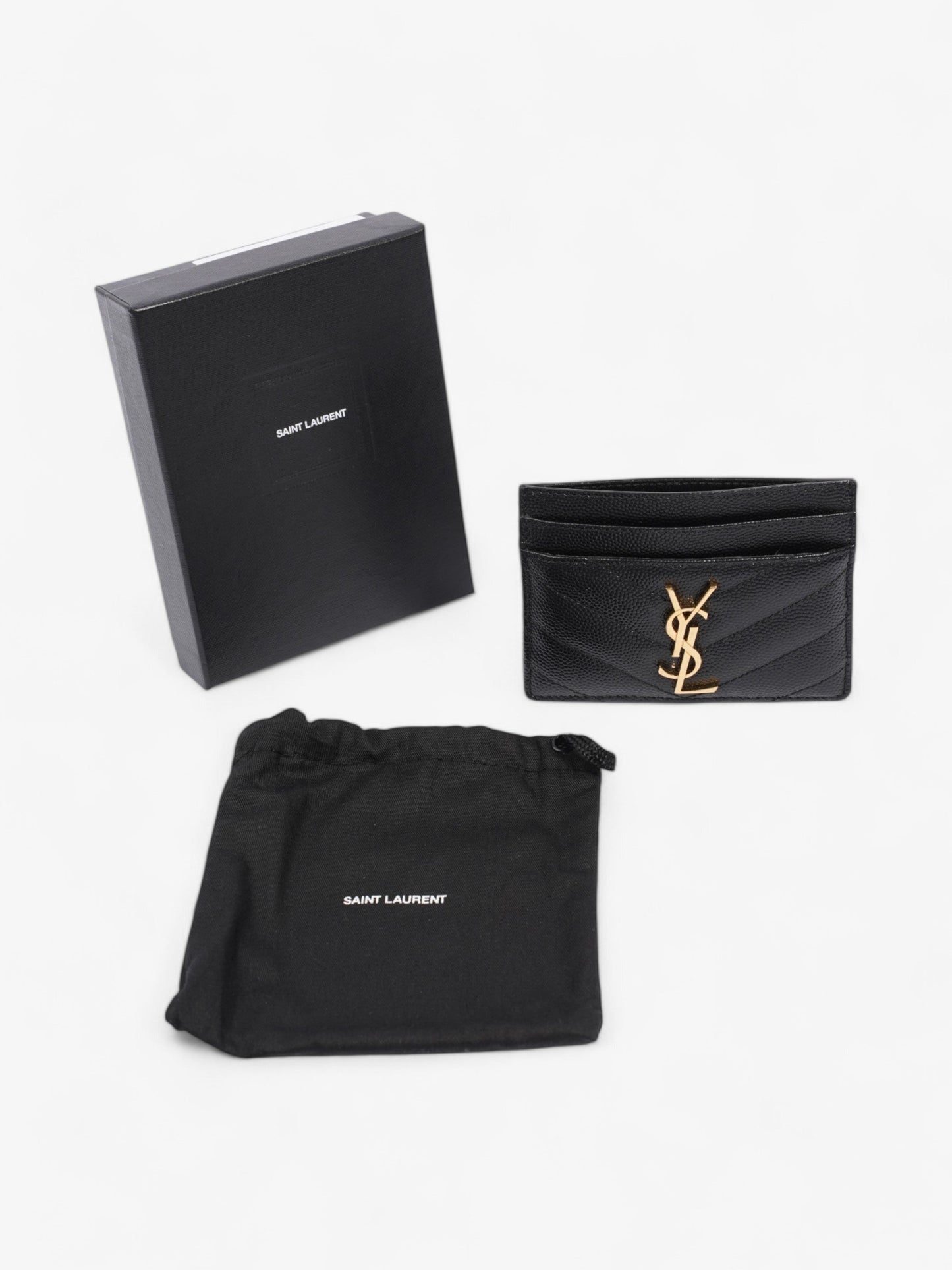 Saint Laurent Monogram Card Holder Black / Gold Grained Leather