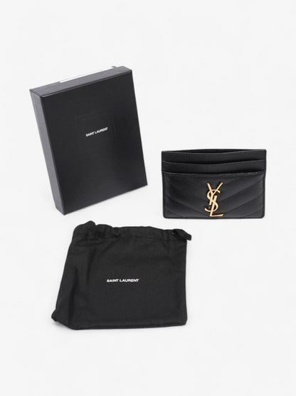 Saint Laurent Monogram Card Holder Black / Gold Grained Leather