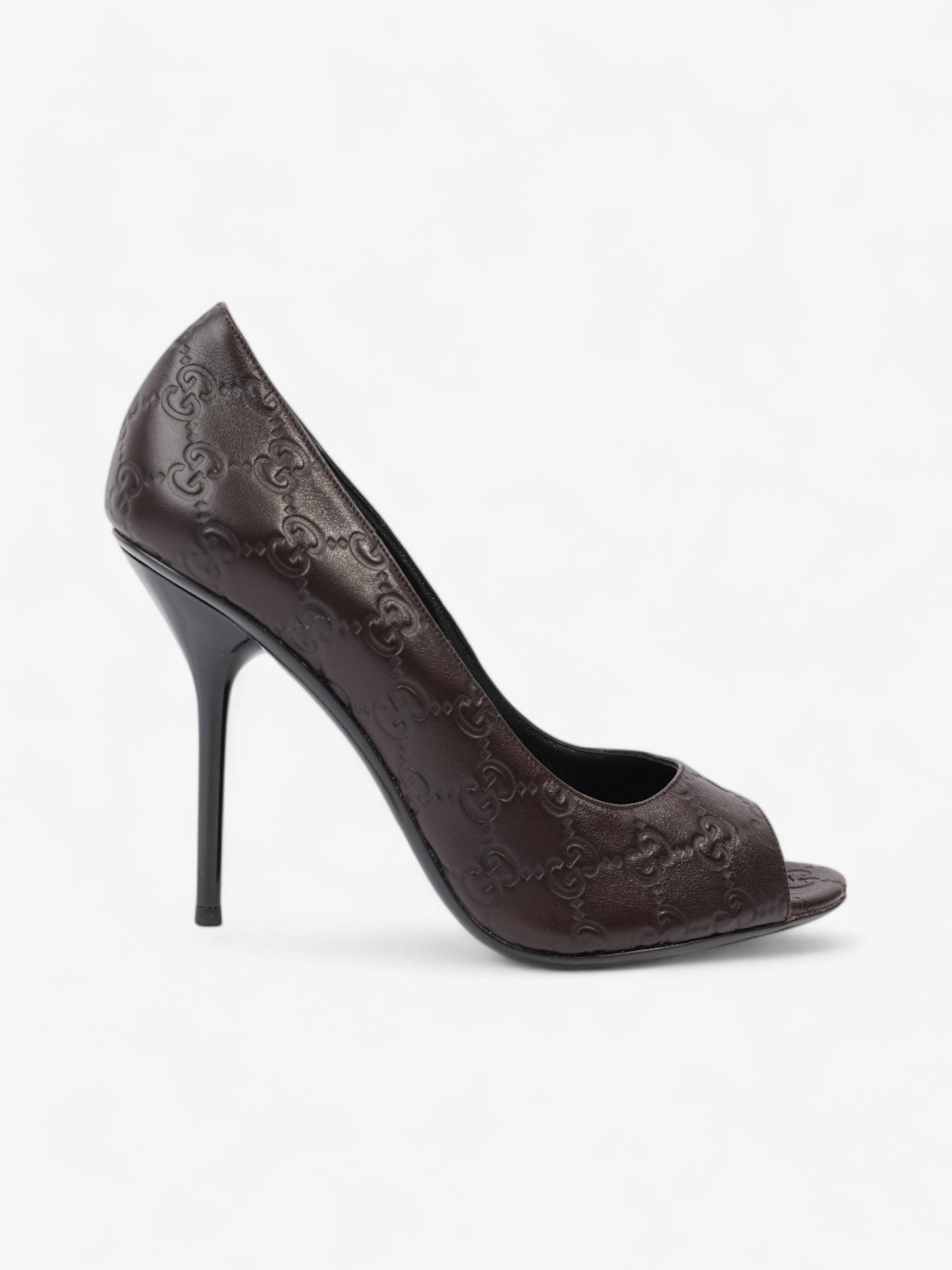 Gucci GG Embossed Heels 110 Brown Embossed Leather EU 41 UK 8