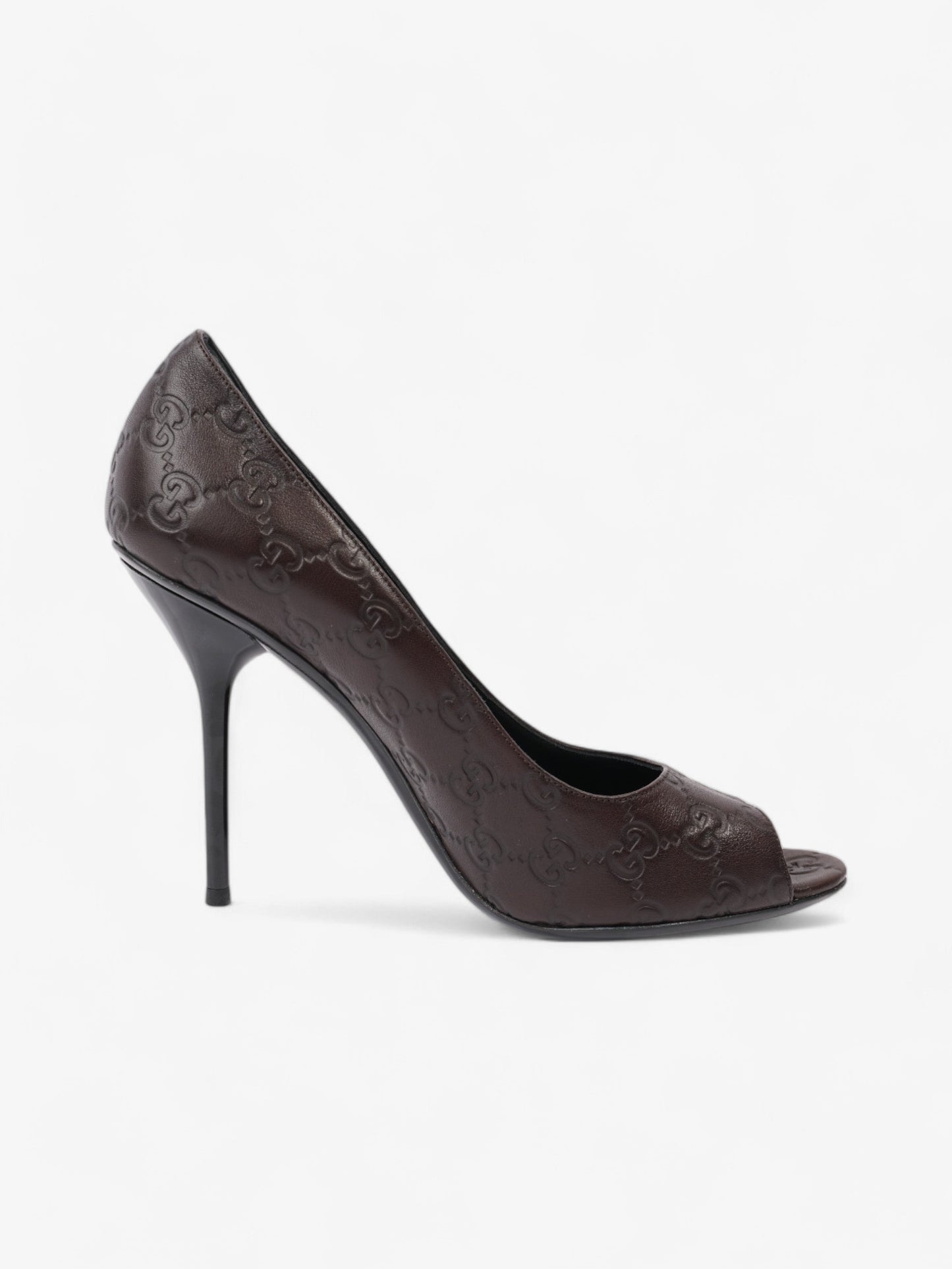 Gucci GG Embossed Heels 110 Brown Embossed Leather EU 41 UK 8