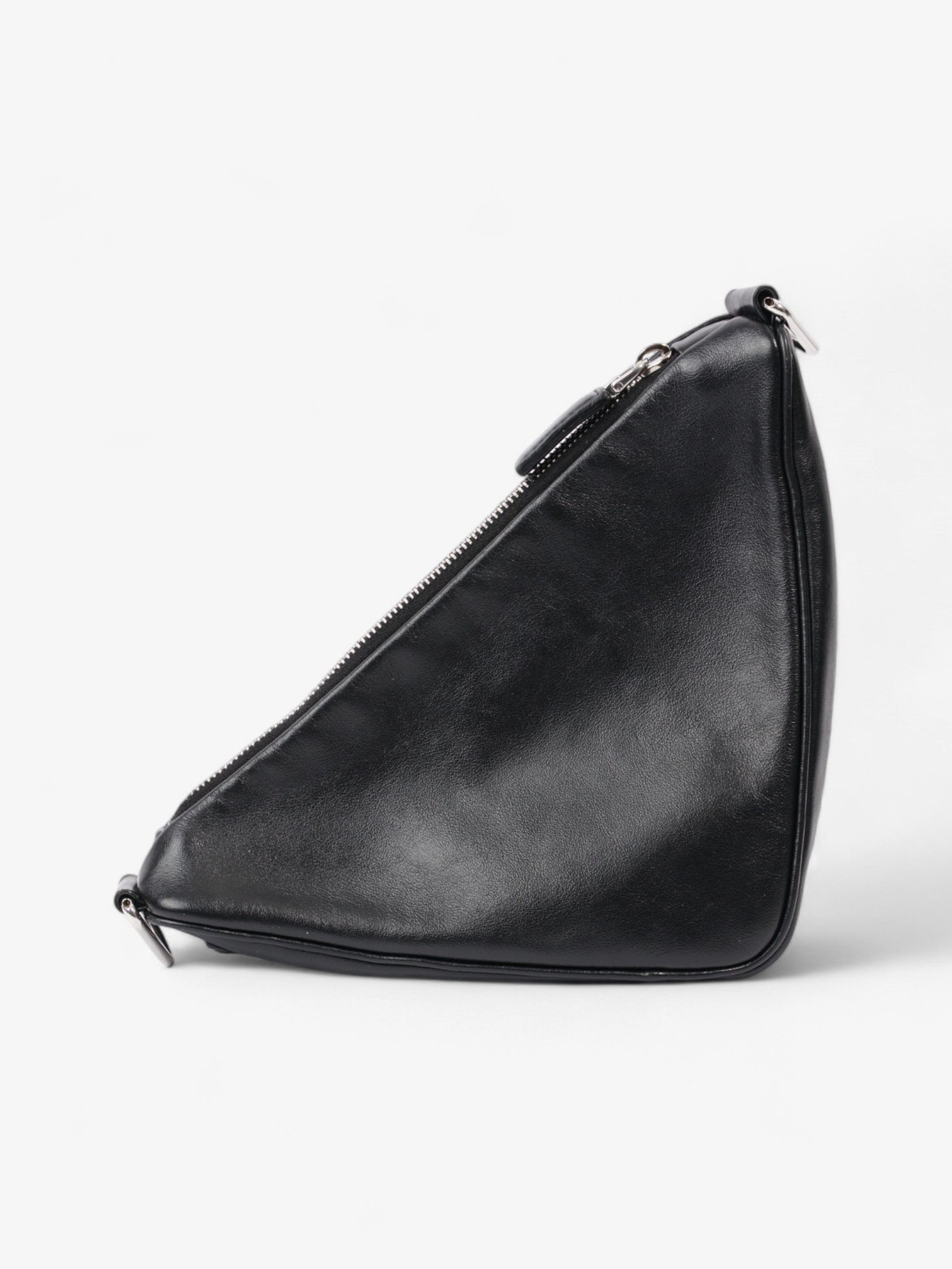 Prada Triangle Logo Zip Black Leather Small