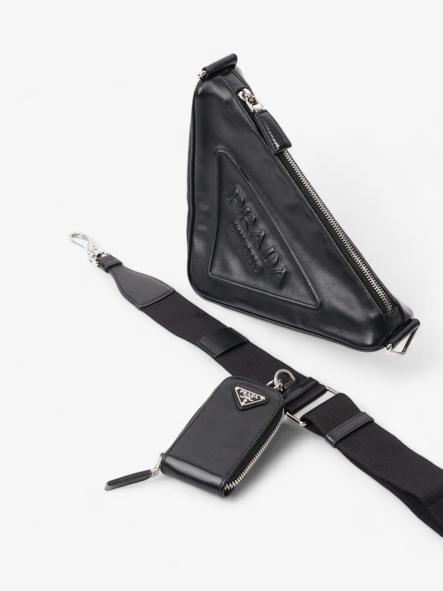 Prada Triangle Logo Zip Black Leather Small