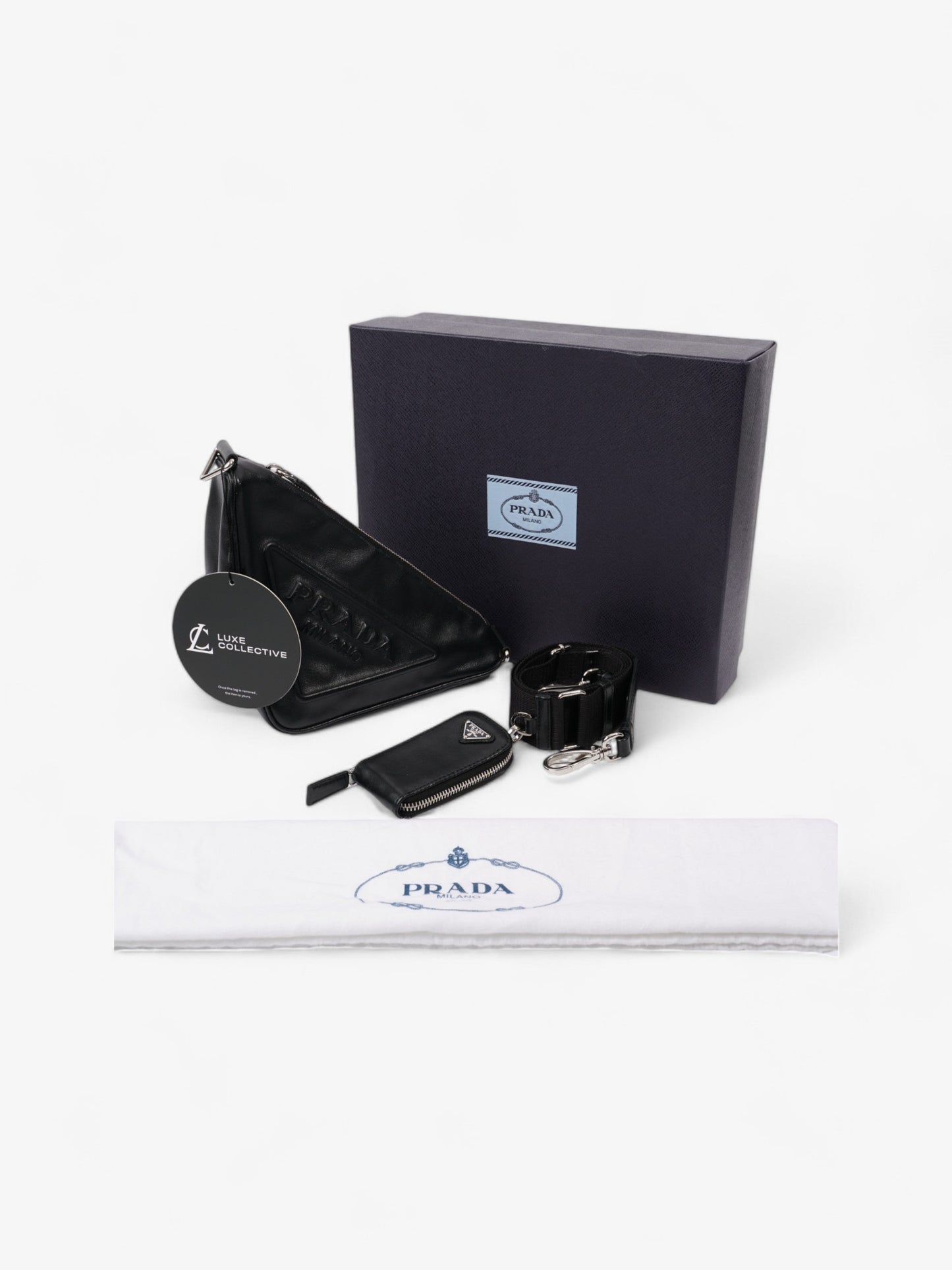 Prada Triangle Logo Zip Black Leather Small