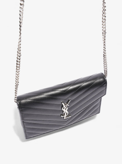 Saint Laurent Cassandre Envelope Chain Wallet Black Matelasse Leather