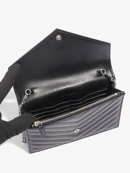 Saint Laurent Cassandre Envelope Chain Wallet Black Matelasse Leather