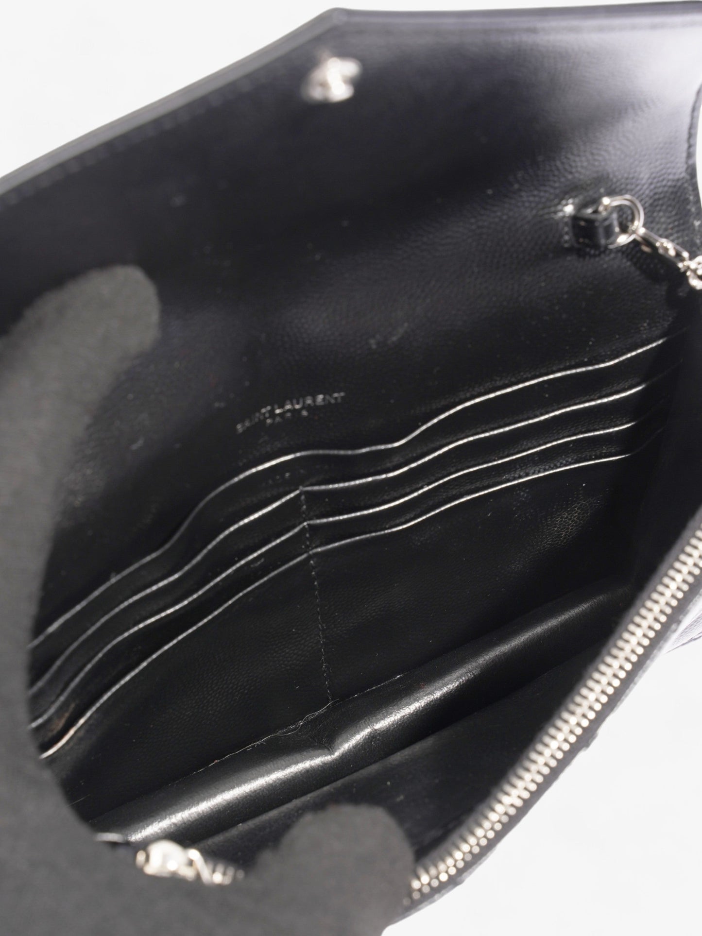 Saint Laurent Cassandre Envelope Chain Wallet Black Matelasse Leather