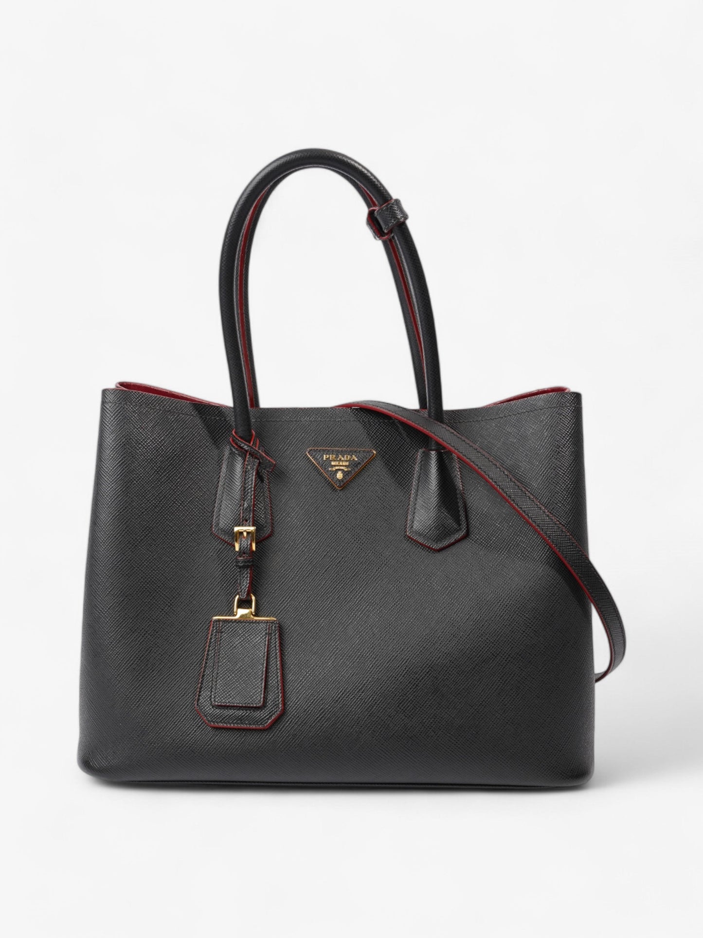 Prada Double Black Saffiano Leather Medium