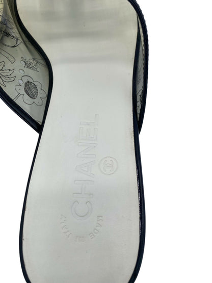 Rare Chanel PVC Black Patent Leather CC Logos Flat Slide Sandals EU 39.5C