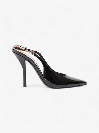 Gucci Vernice Crystal Heels 100mm Black / Gold Nappa Leather EU 37 UK 4