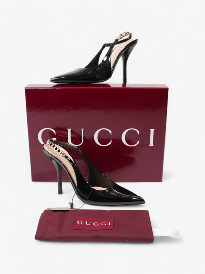 Gucci Vernice Crystal Heels 100mm Black / Gold Nappa Leather EU 37 UK 4