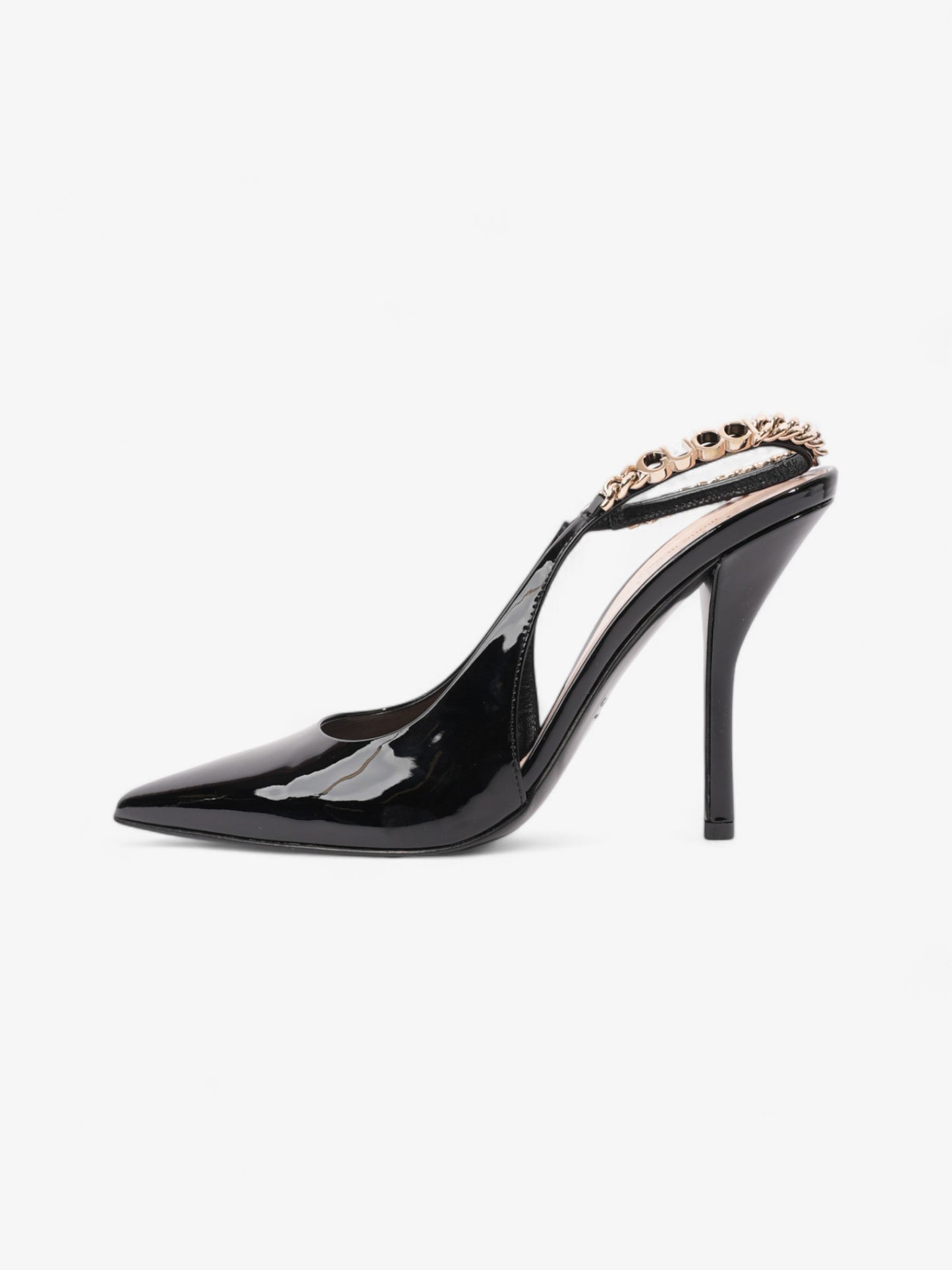 Gucci Vernice Crystal Heels 100mm Black / Gold Nappa Leather EU 37 UK 4
