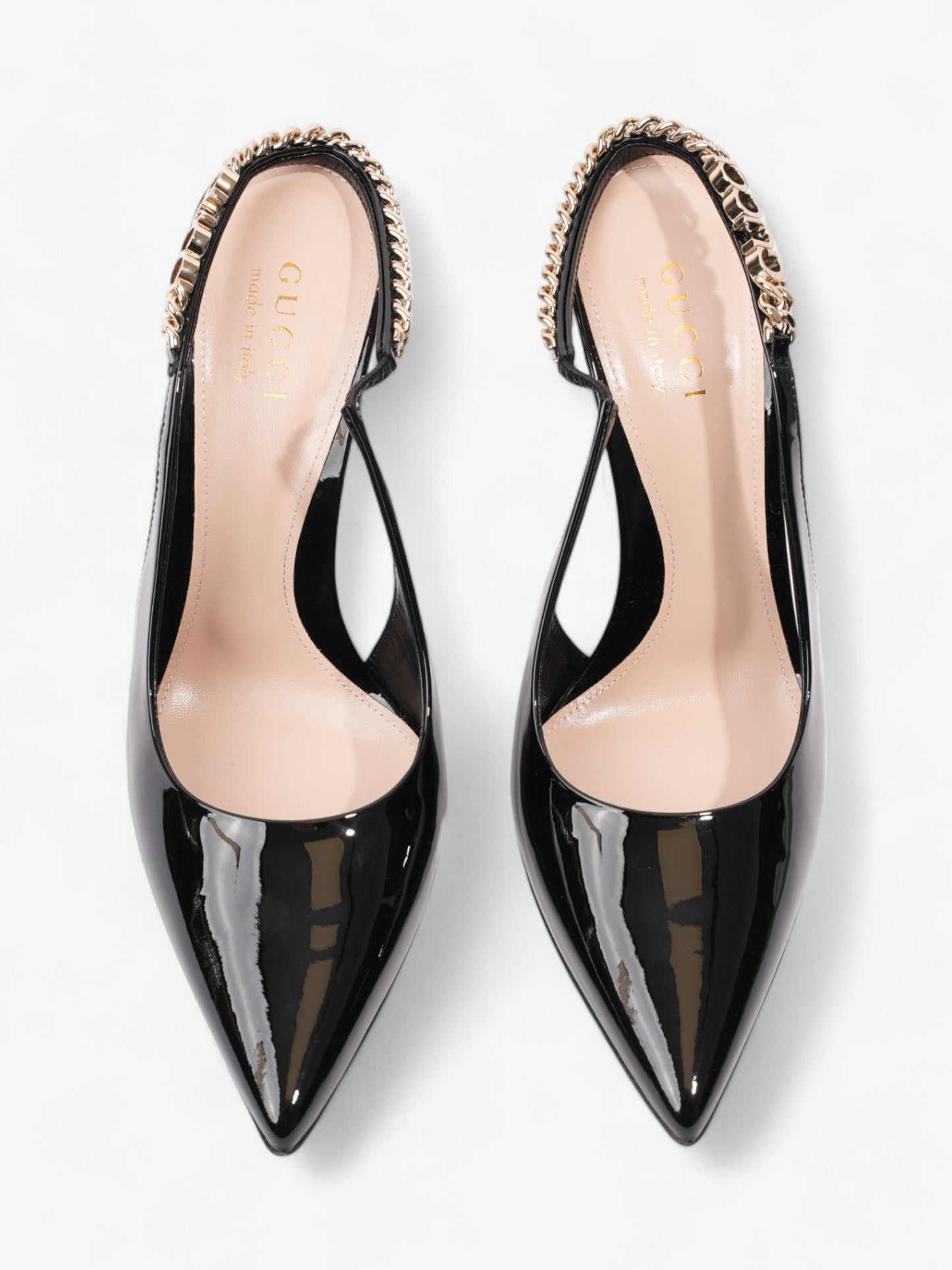 Gucci Vernice Crystal Heels 100mm Black / Gold Nappa Leather EU 37 UK 4